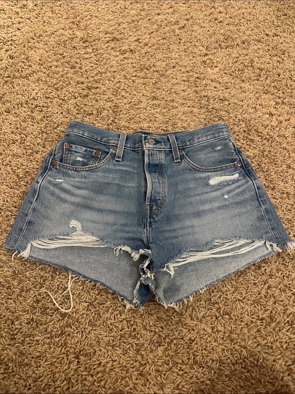 Levi's Medium Blue Distressed Cutoff Jean Shorts